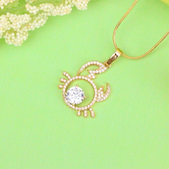 "Cancer Zodiac Rose Gold Pendant with Sparkling CZ Stone Center, XPPT1542 - Picture 4 of 13